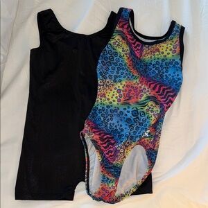 Colorful Leopard Print and Black Kids One Piece, gymnastics